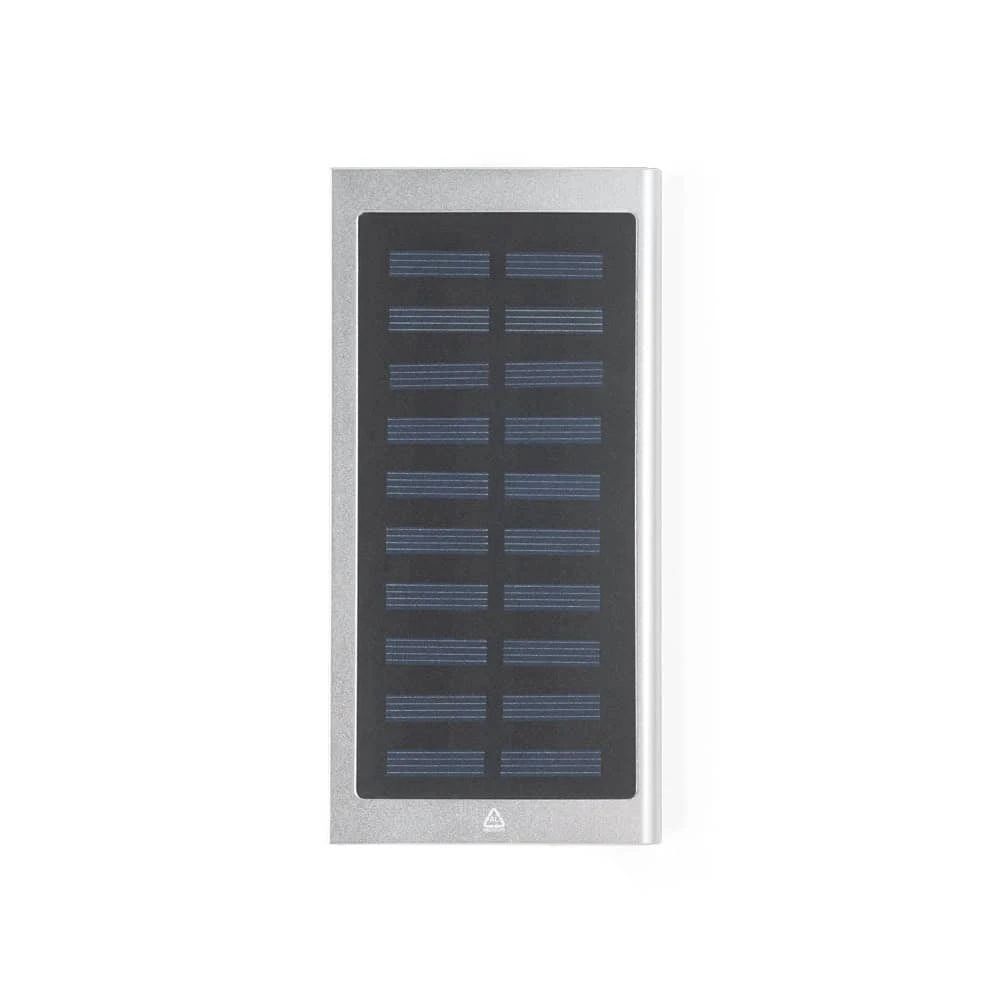 CLERK. 8 000 mAh powerbank med solpanel i 100 % återvunnen aluminium