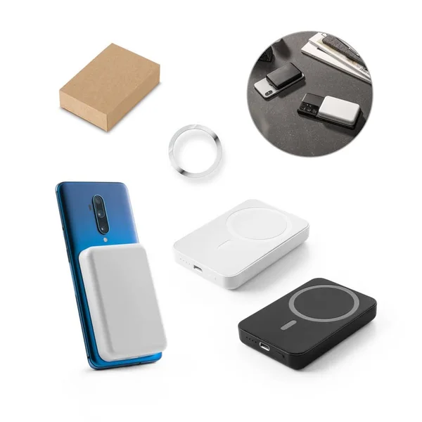 AMPERE 5. 5 000 mAh magnetisk powerbank med 15W supersnabb trådlös laddare i återvunnen ABS (100 % rABS) – profilreklam med tryck från ExpoTryck