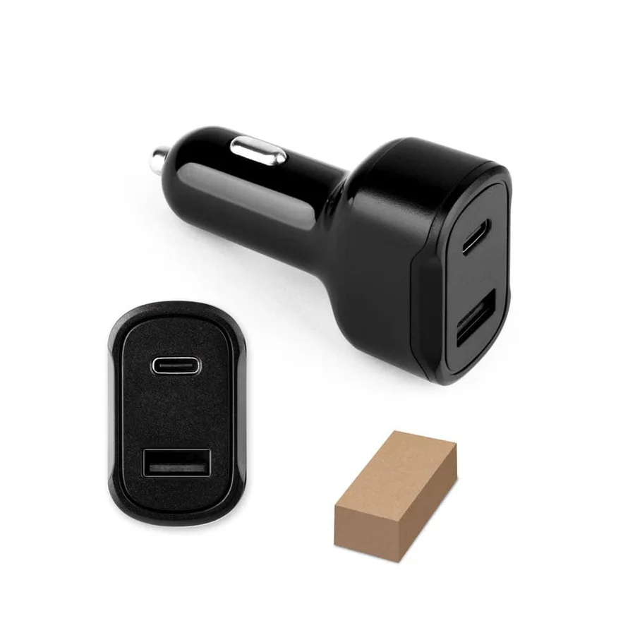 DIRAC. Cigarettändaradapter med USB-A-port 18W och USB-C 20W i 100 % rABS