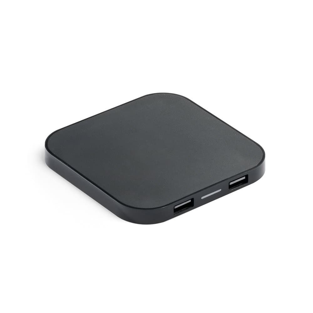 CAROLINE. Supersnabb 15W trådlös laddare med HUB 2 USB-A-portar i återvunnen ABS (100 % rABS)