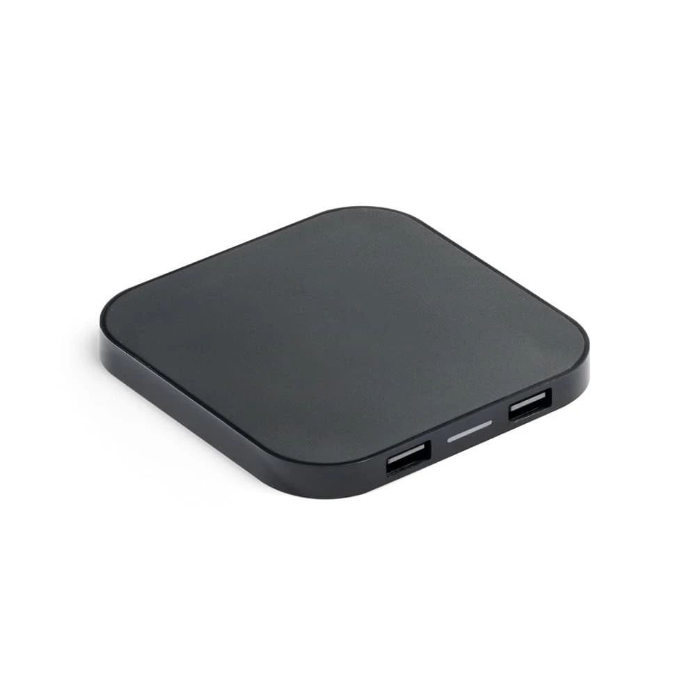 CAROLINE. Supersnabb 15W trådlös laddare med HUB 2 USB-A-portar i återvunnen ABS (100 % rABS)