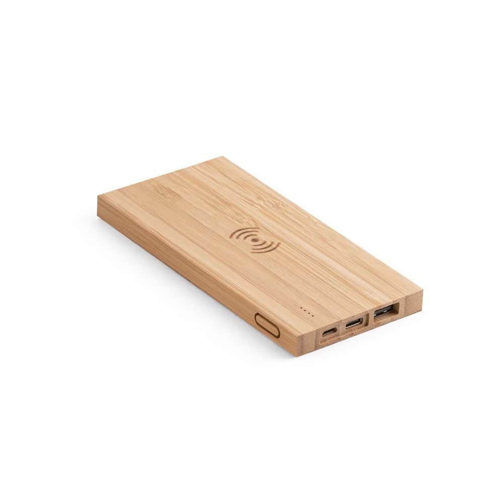 FITCH. Powerbank 5 000 mAh med 5W trådlös laddare i bambuso