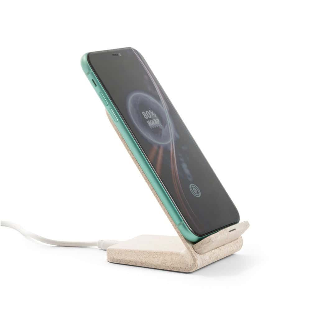 ENGLERT. Smartphonehållare med 10W snabbt trådlös laddare i återvunnen ABS (100 % rABS) och vetestråfiber