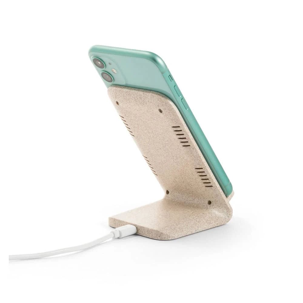 ENGLERT. Smartphonehållare med 10W snabbt trådlös laddare i återvunnen ABS (100 % rABS) och vetestråfiber