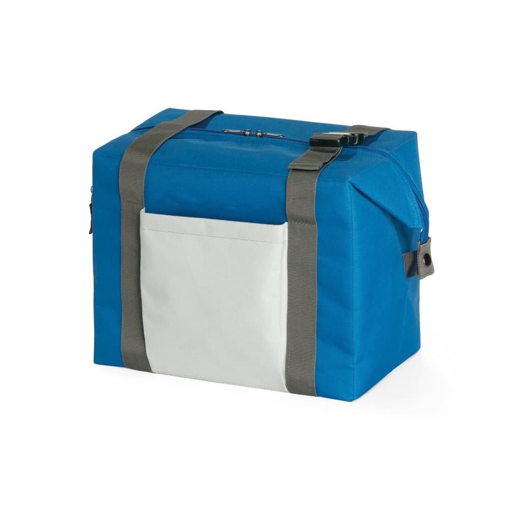 Kylväska 16 L i blått med vit front och grå handtag, perfekt för kylvaror.
