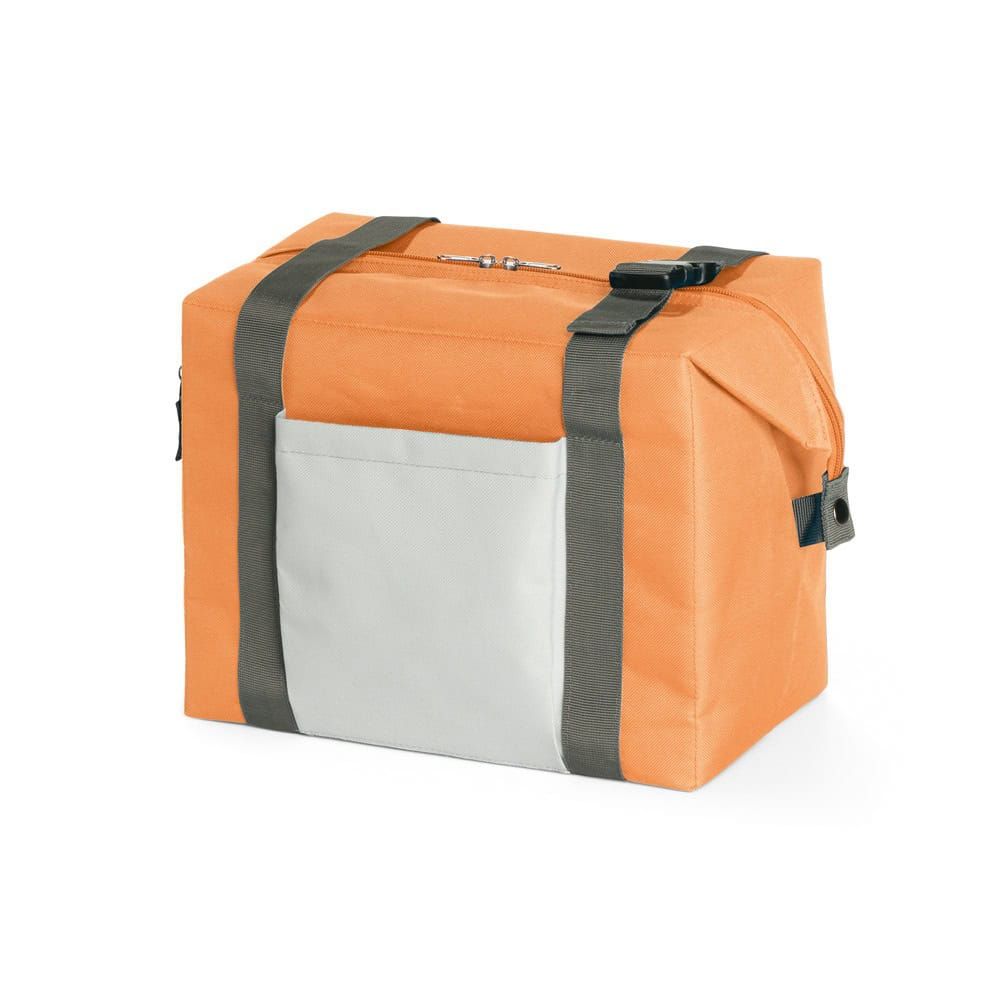 Kylväska 16 L i orange med gråa remmar och frontficka.
