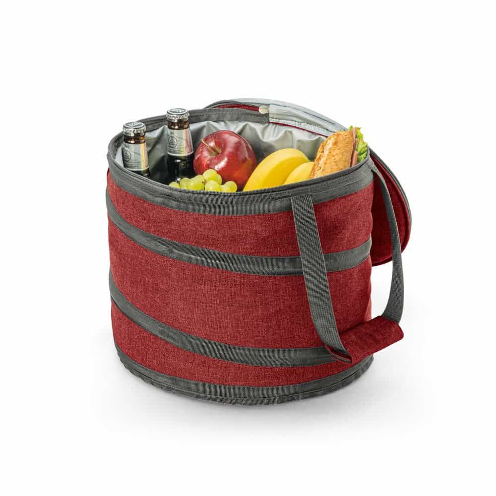 Vikbar kylpåse i rött med isolering, perfekt för mat och dryck på utflykten. Enkel att packa ihop oc.