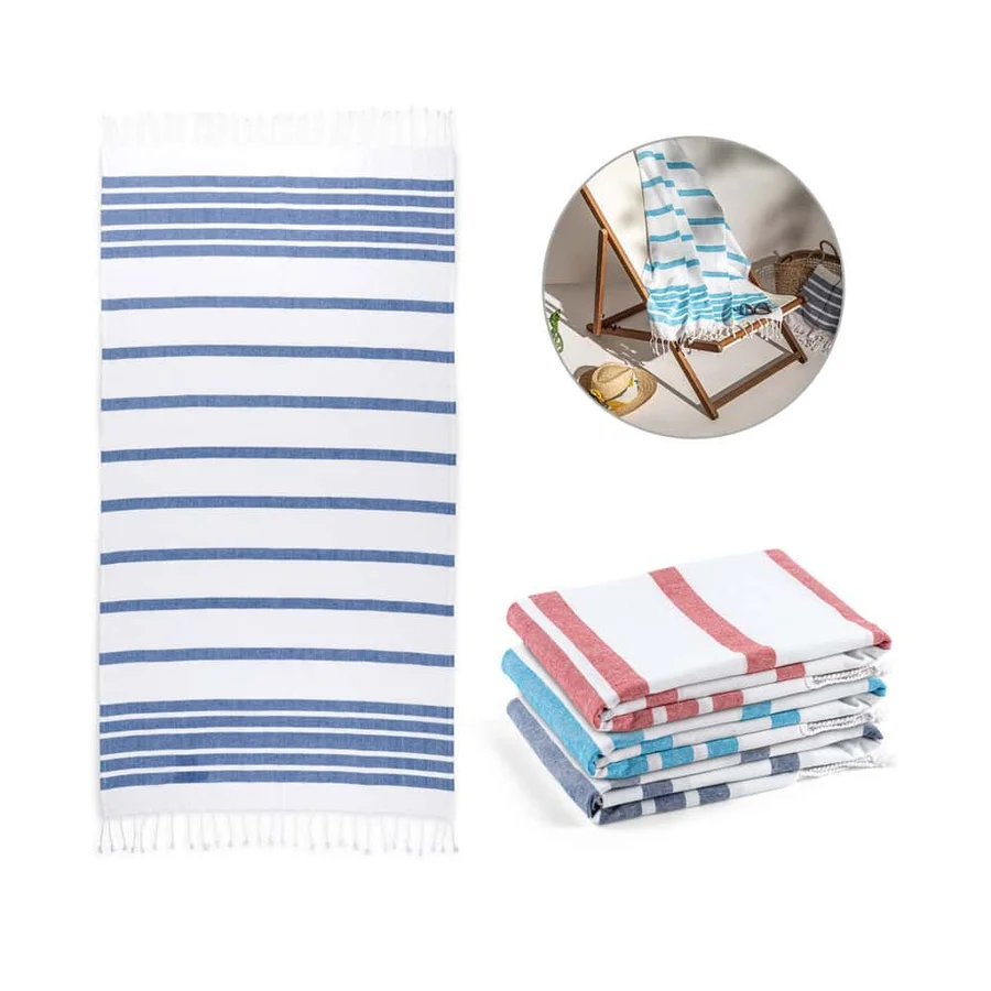 SARDENHA. Strandhandduk i bomull (70 % återvunnen) och polyester (30 % återvunnen) (180 g/m²)