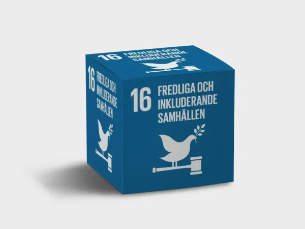 Globalt Mål 16 – Fredliga och inkluderande samhällen – profilreklam med tryck från ExpoTryck
