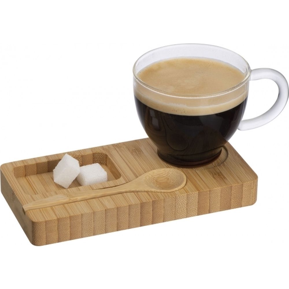FORMOSA bricka med sked och glaskopp 150 ml