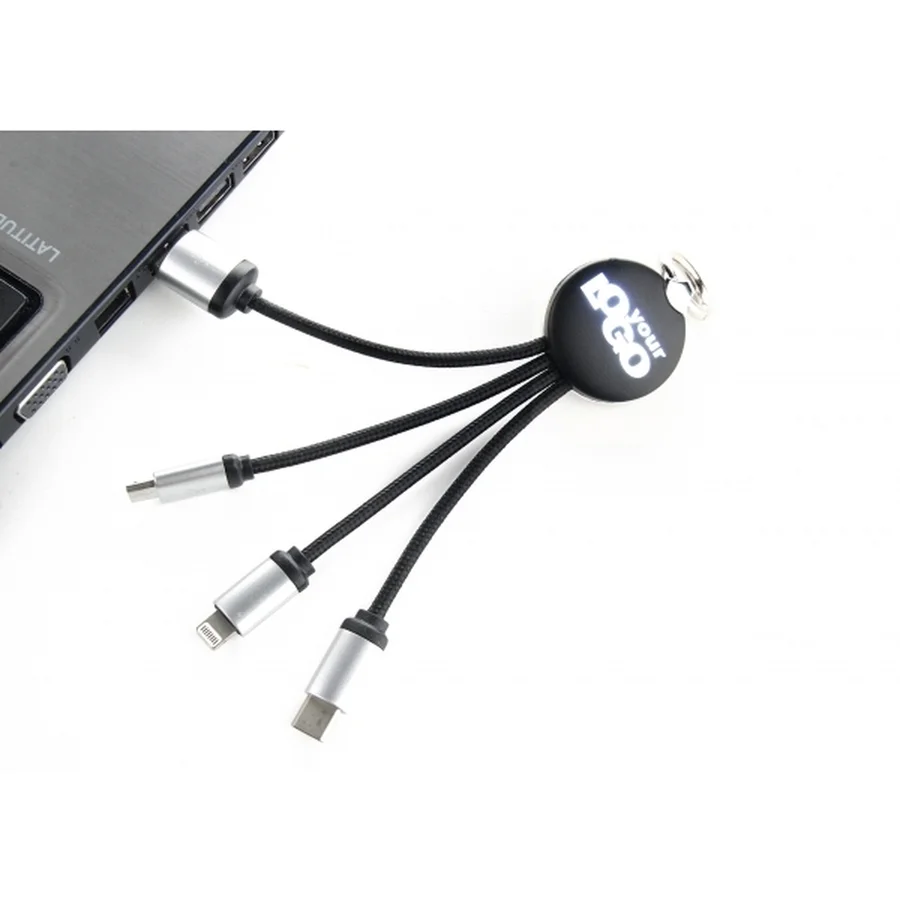 3-i-1 kabel med upplyst logotyp