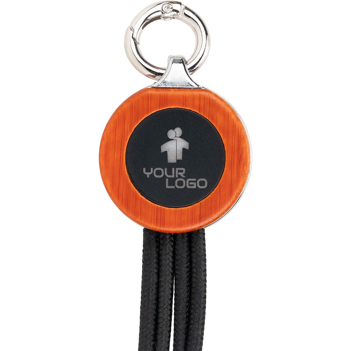 3-in-1 cable with elighted logo in a wooden casing