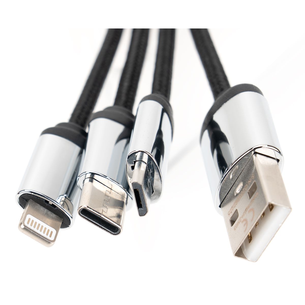 3-in-1 cable with elighted logo in a wooden casing
