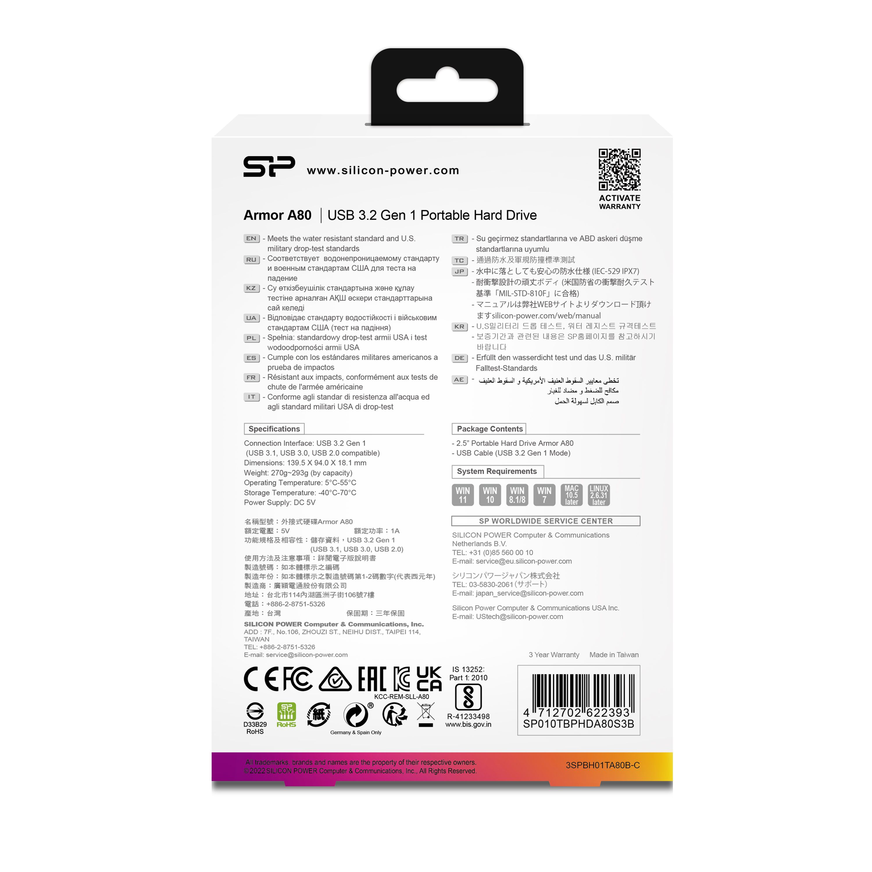 Portabel USB 3.0-disk Armor A80, 1TB Silicon Power