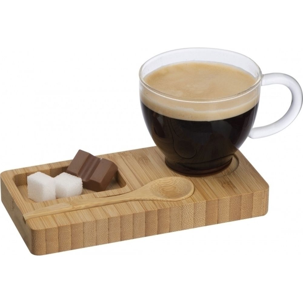 FORMOSA bricka med sked och glaskopp 150 ml