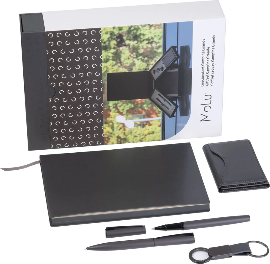 Presentset anteckningsbok A5, penna, kulspetspenna, nyckelring och korthållare CAMPINA GRANDE MoLu