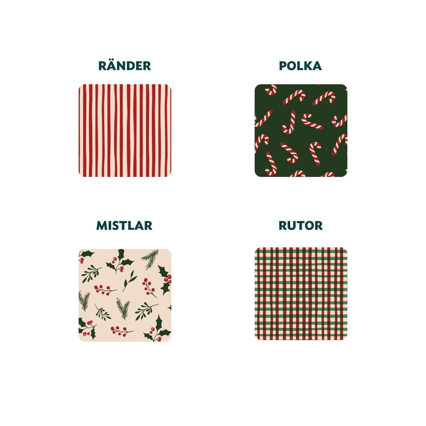 Julmotiven Ränder, Polka, Mistlar och Rutor